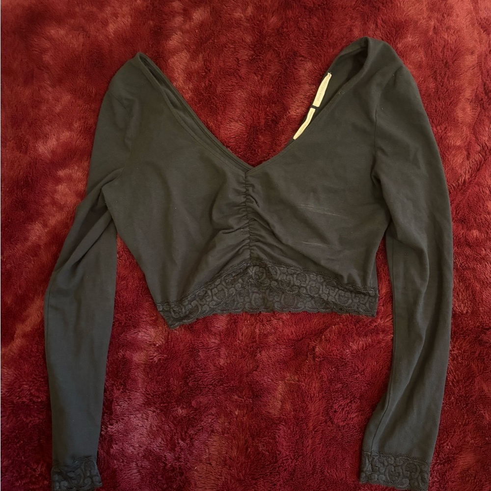 Urban outfitters long sleeve black lace trim top